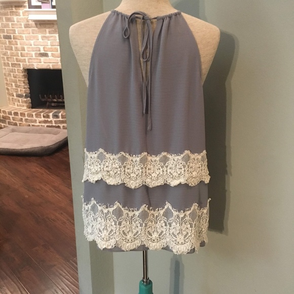 LOFT Top - Antique Blue with lace trim layers. - Picture 4 of 5